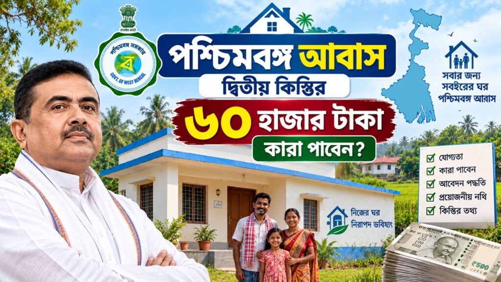 পশ্চিমবঙ্গ আবাস: দ্বিতীয় কিস্তির ৬০ হাজার টাকা, কারা পাবেন? পশ্চিমবঙ্গ আবাস প্রকল্পে পাকা বাড়ির স্বপ্ন
