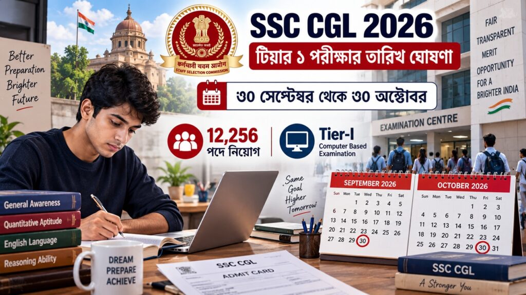 SSC CGL টিয়ার ১পরীক্ষার তারিখ ঘোষণা: ৩০ সেপ্টেম্বর থেকে ৩০ অক্টোবর, ১২,২৫৬ পদে নিয়োগ SSC CGL টিয়ার ১ পরীক্ষার আগে হলে বসে লেখা এক পড়ুয়া