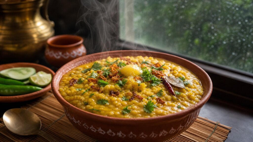 মুগ ডালের খিচুড়ি বর্ষাকালীন বাঙালি রেসিপি - Moong dal khichuri Bengali monsoon recipe
