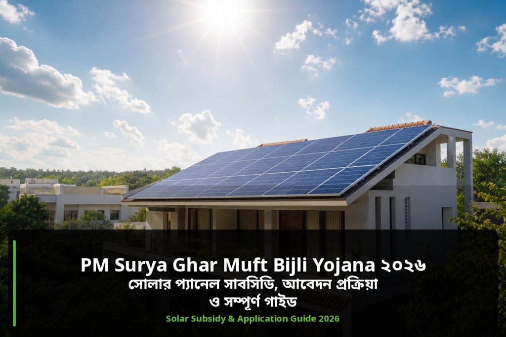 PM Surya Ghar Muft Bijli Yojana ২০২৬: সোলার প্যানেল সাবসিডি, আবেদন প্রক্রিয়া ও সম্পূর্ণ গাইড পিএম সূর্য ঘর মুফ্ত বিজলী যোজনা ২০২৬: সোলার প্যানেল সাবসিডি ও আবেদন গাইড