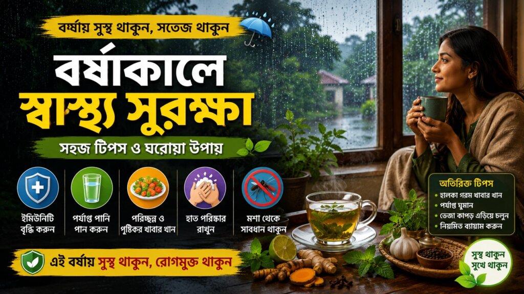 বর্ষায় সুস্থ থাকার ৭টি কার্যকরী টিপস: খাবার, পরিষ্কার-পরিচ্ছন্নতা ও জীবনযাপন বর্ষায় সুস্থ থাকার উপায় - monsoon wellness tips bengali