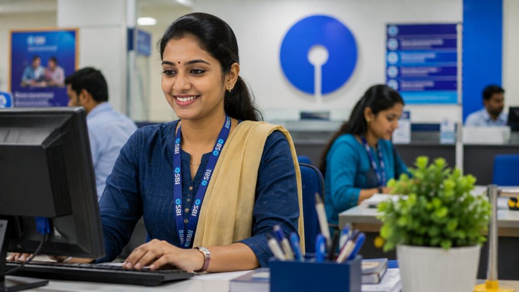 SBI-র একট ব্রাঞ্চের বাইর, রাতে সাইনবোর্ড জ্বলতেছে