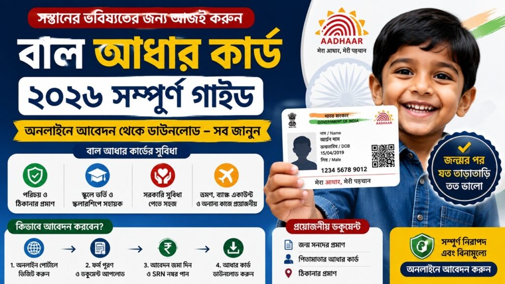 বাল আধার কার্ড ২০২৬ - পাঁচ বছরের কম বয়সি শিশুর পরিচয় আধার কার্ড