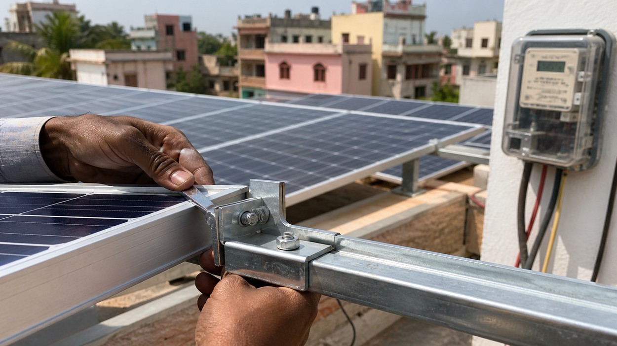 PM সূর্য ঘর মুফত বিজলি যোজনা ২০২৬: ছাদে সোলার প্যানেল বসিয়ে বিনামূল্যে বিদ্যুৎ, সাবসিডি কত? 1 ছাদে সোলার প্যানেল বসানোর সময়, বিনামূল্যে বিদ্যুতের জন্য সৌর প্যানেল