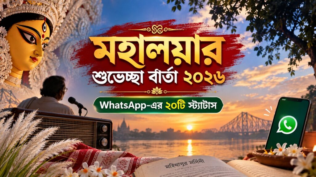 মহালয়ার শুভেচ্ছা বার্তা ২০২৬: WhatsApp-এর ২০টি স্ট্যাটাস মহালয়ার শুভেচ্ছা বার্তা, কলকাতার প্যান্ডেলে মা দুর্গার প্রতিমা