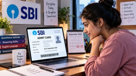 SBI ক্লার্ক অ্যাডমিট কার্ড ২০২৬, প্রিলিমস পরীক্ষার প্রস্তুতির দৃশ্য