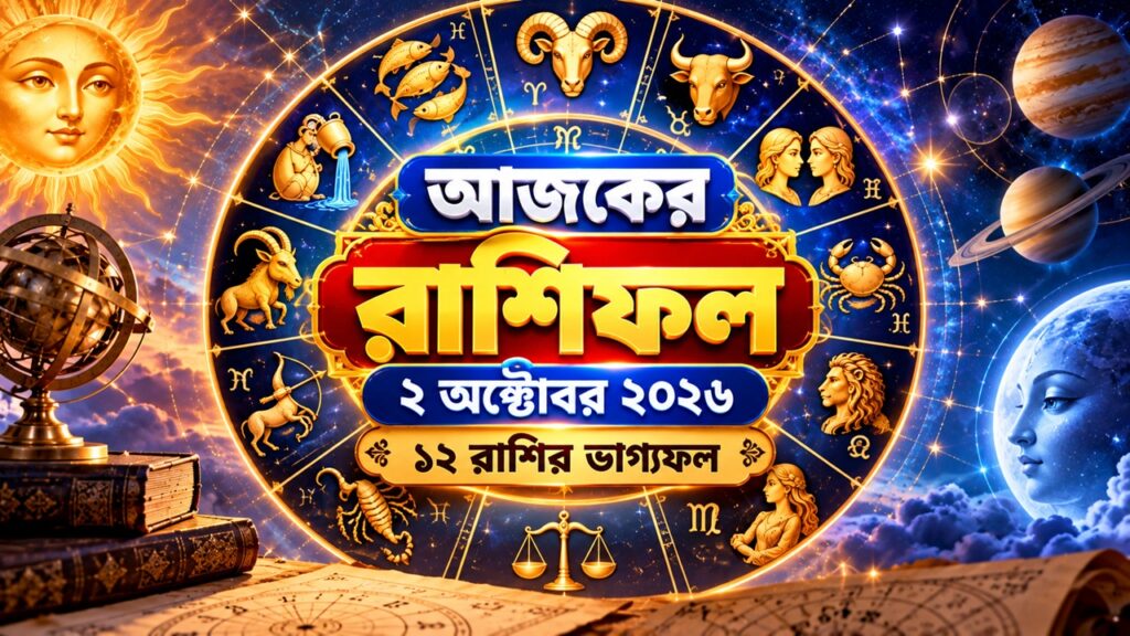 আজকের রাশিফল ২ অক্টোবর ২০২৬: ১২ রাশির ভাগ্যফল আজকের রাশিফল ২ অক্টোবর ২০২৬: রাশিচক্রের চাকা, বারো রাশির জ্যোতিষ ভবিষ্যদ্বাণীর ছবি