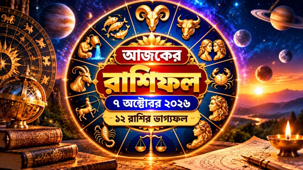 আজকের রাশিফল ৭ অক্টোবর ২০২৬: ১২ রাশির ভাগ্যফল আজকের রাশিফল ৭ অক্টোবর ২০২৬, রাশিচক্রের চিত্রের ছবি