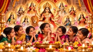 নবদুর্গার নামে মেয়েদের নাম: ৯ রূপ, অর্থসহ ২৩টি নাম নবদুর্গার নামে মেয়েদের নাম রাখার প্রথা, উত্তর কলকাতার মণ্ডপে দুর্গা প্রতিমা