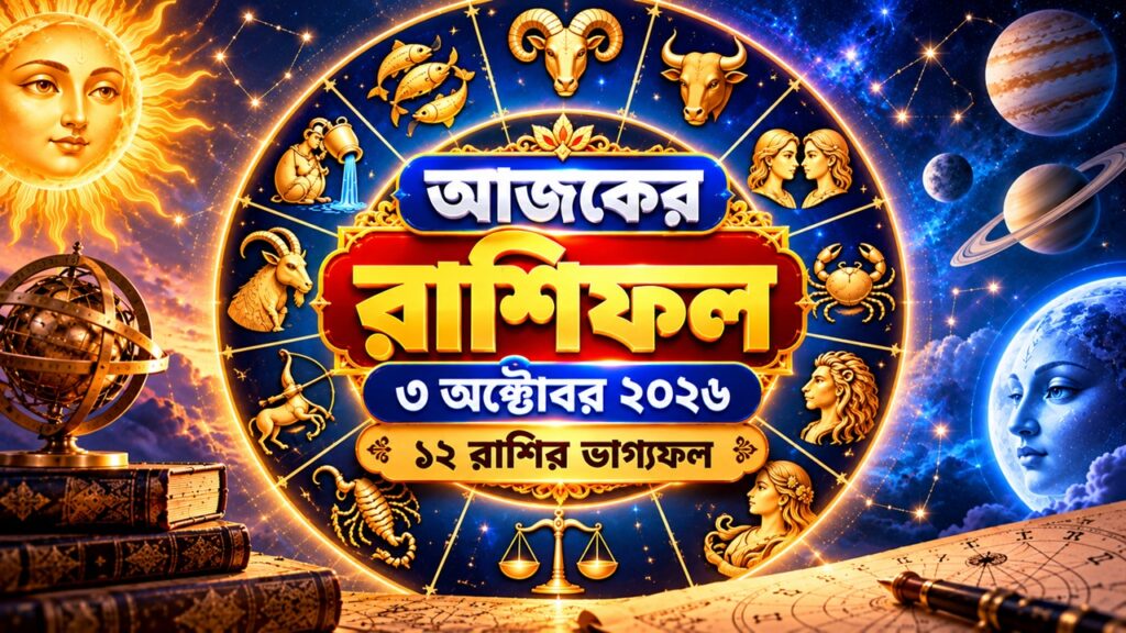 আজকের রাশিফল ৩ অক্টোবর ২০২৬: ১২ রাশির ভাগ্যফল আজকের রাশিফল ৩ অক্টোবর ২০২৬: বারো রাশির নক্ষত্রচিত্র, জ্যোতিষ ভবিষ্যদ্বাণীর ছবি