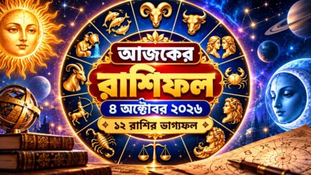 আজকের রাশিফল ৪ অক্টোবর ২০২৬: ১২ রাশির ভাগ্যফল আজকের রাশিফল ৪ অক্টোবর ২০২৬: রাশিচক্রের চাকার ছবি, জ্যোতিষ ভবিষ্যদ্বাণীর প্রতীক